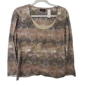 Villager Womens Top Long Sleeve Size M 100% Cotton Tan